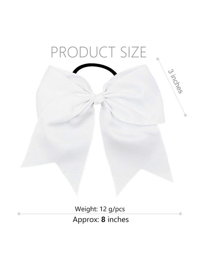 DEEKA - 12PCS 8" Large Cheer Hair Bows Ponytail Holder Handmade for Teen Girls Softball Cheerleader Sports-White - Image 1