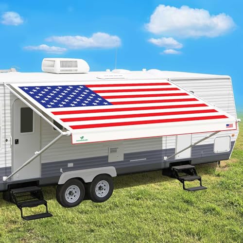 Leaveshade RV Awning Fabric Replacement Motorhome Camper Trailer Awning Fabric Super Heavy Vinyl Coated Polyester Tarpaulin Tent 133Fit for 14 Awning USA Flag Custom Looking - Image 1