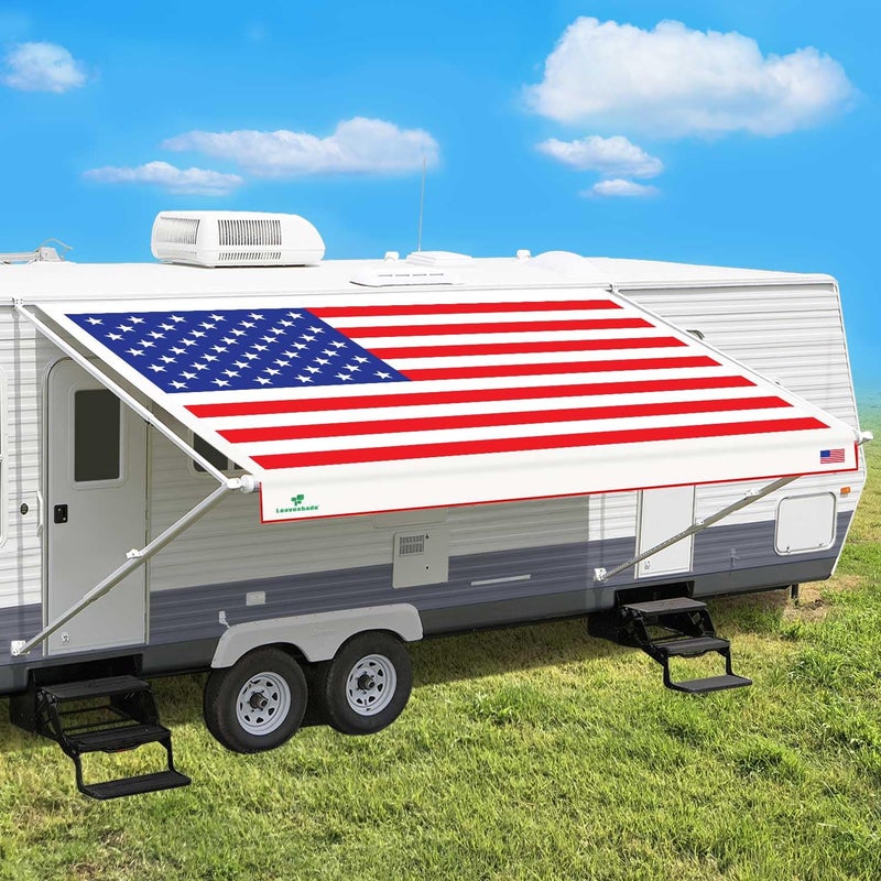Leaveshade RV Awning Fabric Replacement Motorhome Camper Trailer Awning Fabric Super Heavy Vinyl Coated Polyester Tarpaulin Tent 133Fit for 14 Awning USA Flag Custom Looking - Image 3