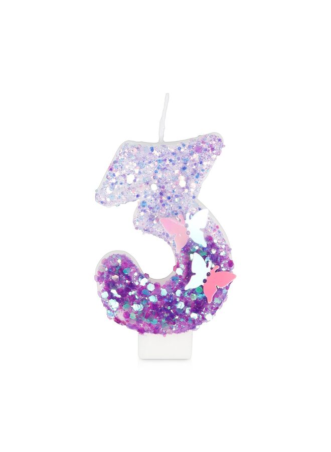 LAMAY Number birthday candles, gradient purple butterfly number candles, luxurious cake decorations, suitable for parties, weddings, anniversaries, family gatherings, children and adults (number3). - Image 1
