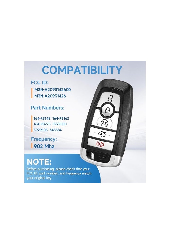 LYFUCESS Smart Key Fob Replacement Fits for Ford Mustang 2017 2018 2019 2020 2021 2022 Fusion 20172021 Mustang Cobra 20192022 Proximity Keyless Entry Remote Control 902Mhz M3NA2C93142600 M3NA2C931426 - Image 3