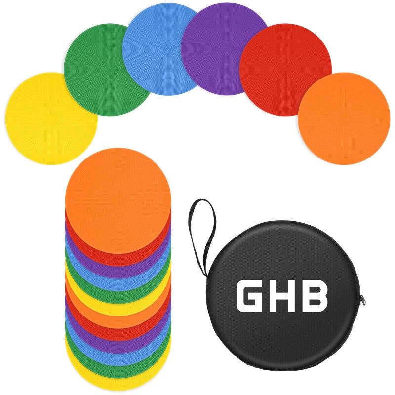 GHB 4 or 9 Poly Spot Markers Agility Dot for GymPE Training Dance12 Pcs Round Multiple Color Size Rubber NonSlip Spot Marker for Games Floor Dots and Sport Activities 9 Inch 12Pcs - Image 2