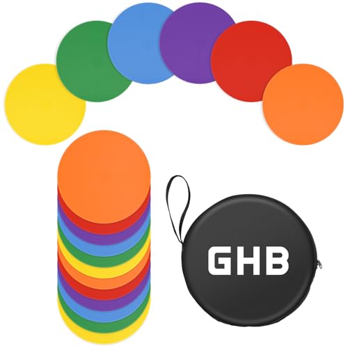 GHB 4 or 9 Poly Spot Markers Agility Dot for GymPE Training Dance12 Pcs Round Multiple Color Size Rubber NonSlip Spot Marker for Games Floor Dots and Sport Activities 9 Inch 12Pcs - Image 1