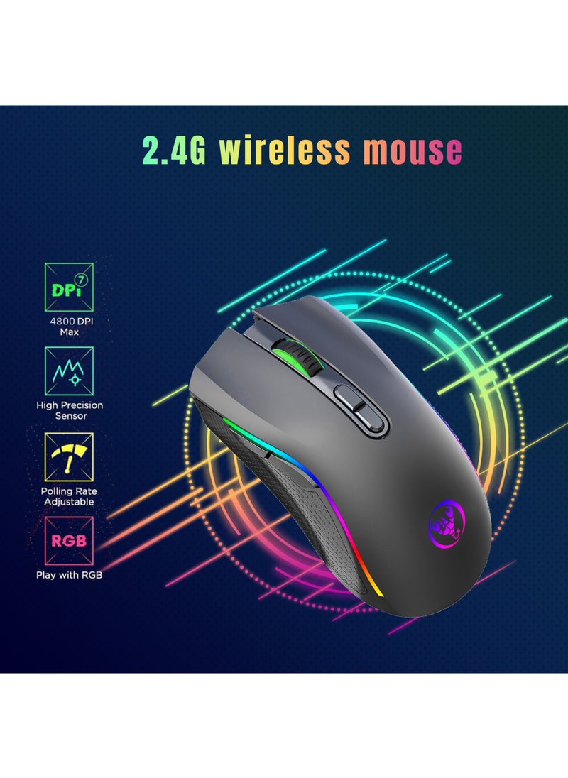 Wireless Mechanical Mouse Programmable RGB Luminous Gaming Mouse with 6 Adjustable DPI Levels