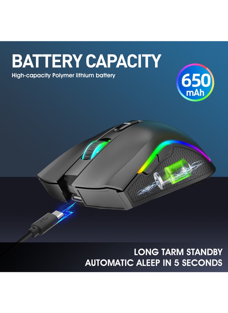 Wireless Mechanical Mouse Programmable RGB Luminous Gaming Mouse with 6 Adjustable DPI Levels