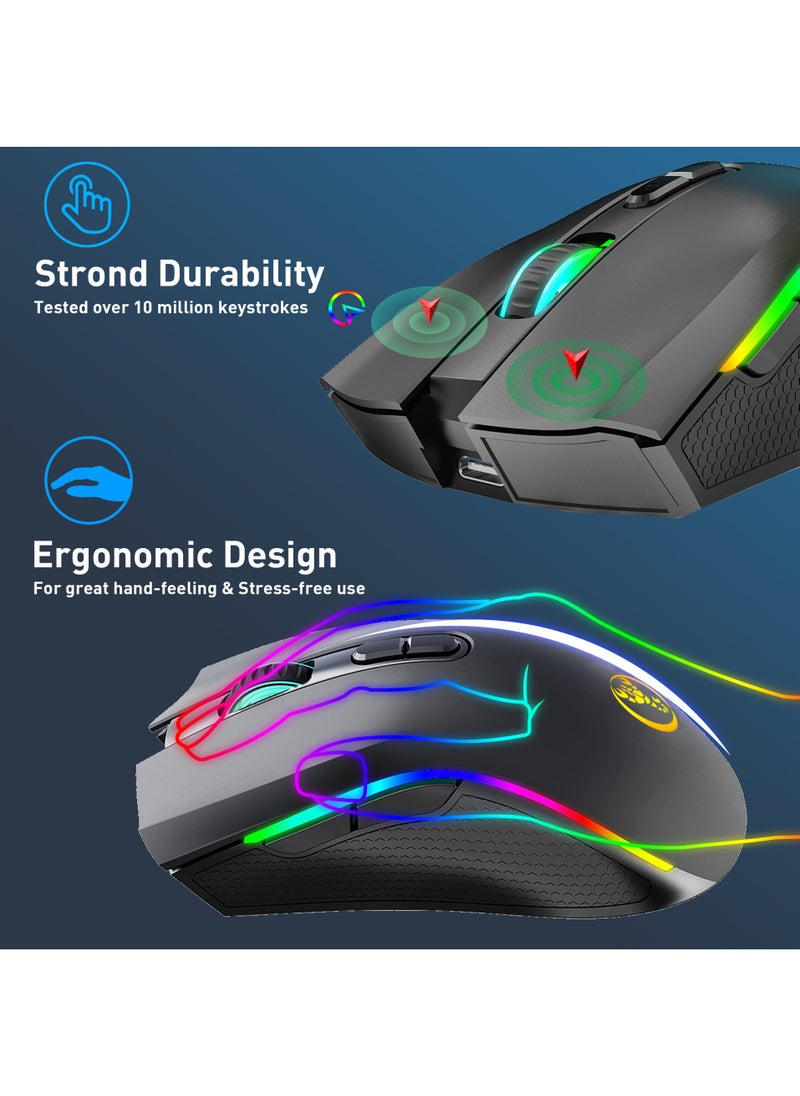 Wireless Mechanical Mouse Programmable RGB Luminous Gaming Mouse with 6 Adjustable DPI Levels