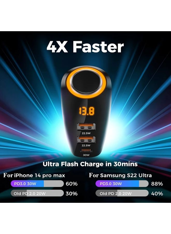 Black 175W 4 In 1 Type C Dual USB Car Charger With Voltage Display Fast Charging - Image 2