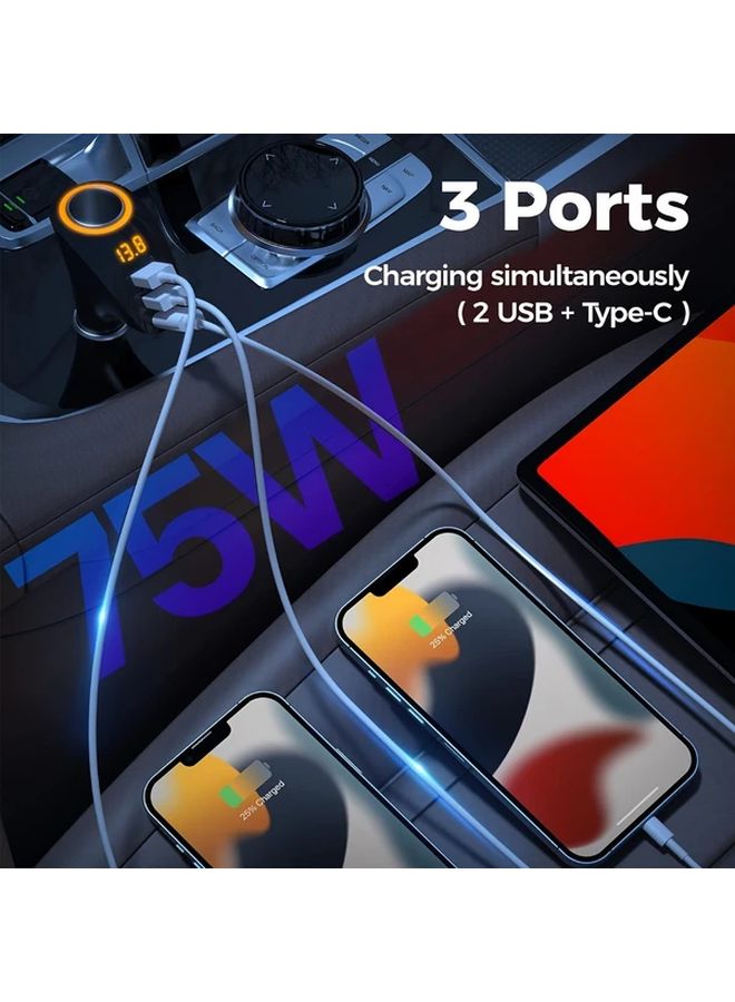 Black 175W 4 In 1 Type C Dual USB Car Charger With Voltage Display Fast Charging - Image 4