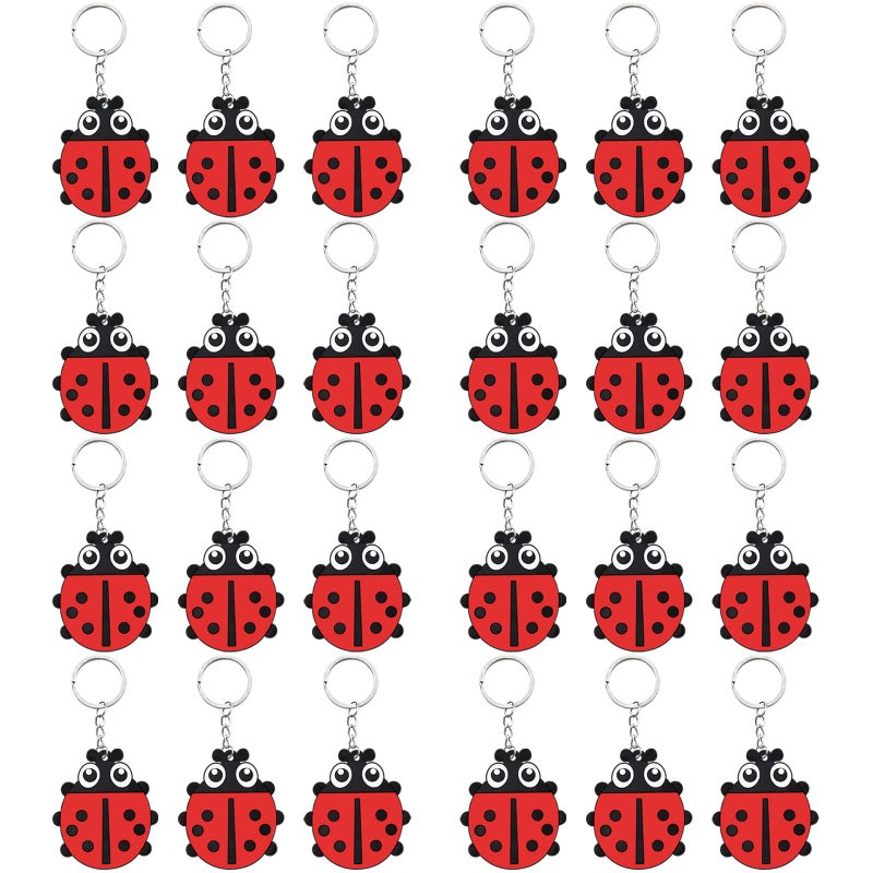 Elecrainbow 24 Pack Ladybug Keyring Pack Party Favor for Ladybug Lover My Little Ladybug Themed Party Baby Shower Birthday