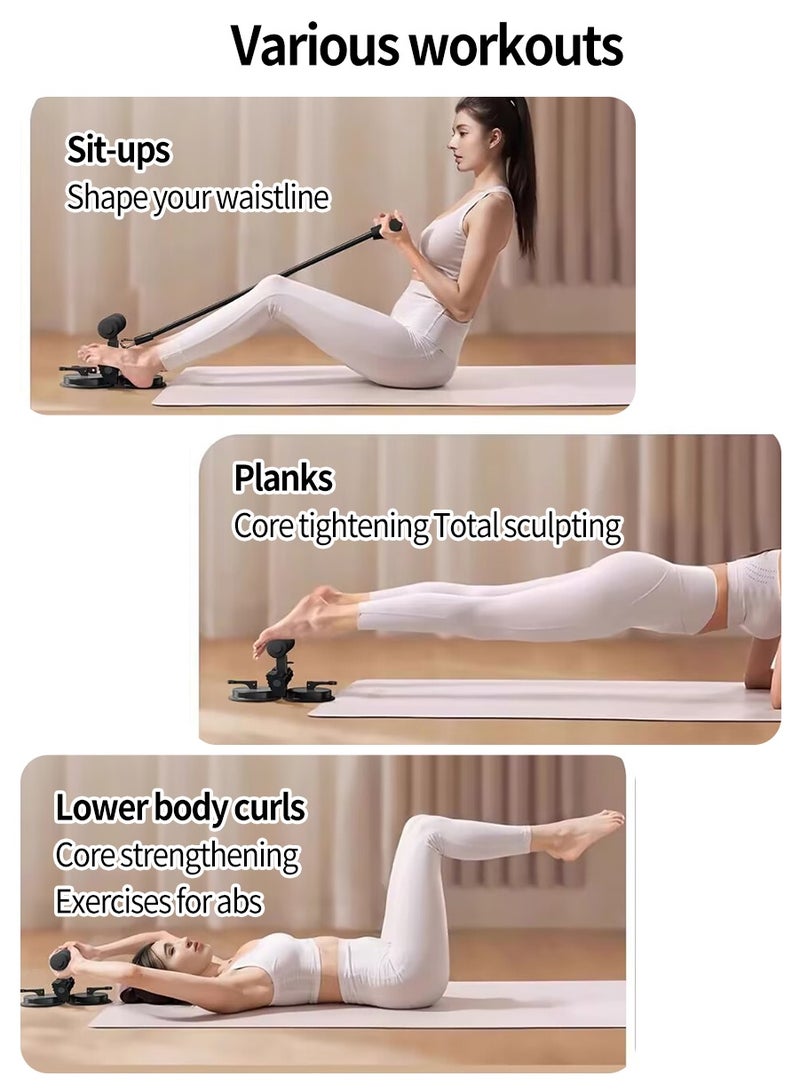 بيروي قضيب تمارين البطن الأرضي - جهاز مساعد للتمارين المحمول ذو ماصتين ذاتيتين، تمرين بطني قابل للتعديل بحبل سحب، تدريب عضلات وقوة الجذع للجيم المنزلي - Image 4