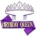 CIEHER Purple Birthday Decorations Queen Crown Tiara Kit Sash 16th70th Birthday Gifts for Women - Image 3
