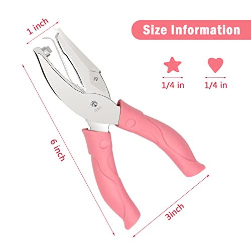 Pletpet 2 Pieces Handheld Hole Paper Punch, Pletpet Heart Hole Punch + Star Hole Punch 1/4 Inch Metal Single Hole Paper Punch, with Soft-Handled for Tags Clothing Ticket (Heart+Star) (Star+Heart) - Image 2