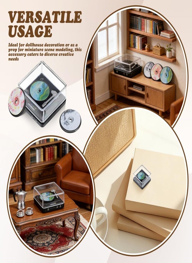 VOSAREA 1 Set Dollhouse Cd Player Model: Mini Record Player with Records for Dollhouse - Tiny House Furniture Decoration for Setup - Image 4