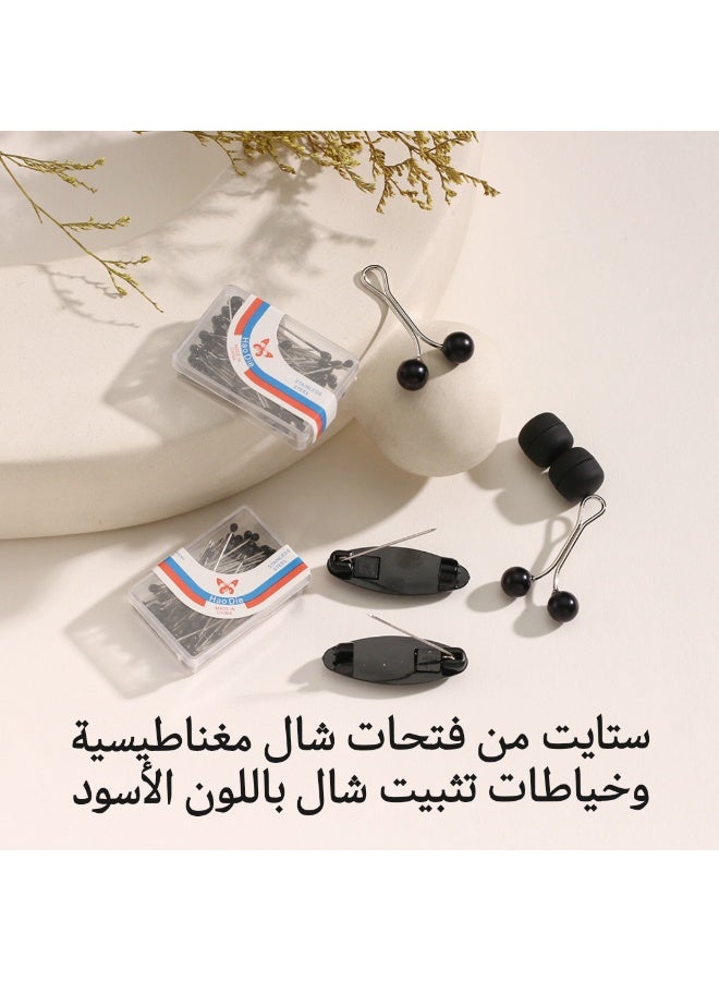 JAYATO Scarf buckle magnetic buckle set scarf fixed needle sleeve card drop rubber needle sleeve card foreign trade scarf accessories black - Image 1