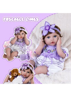Aori Aori Lifelike Baby Dolls Real Life Baby Doll 22 Inch Realistic Reborn Baby Girl, Coming with Feeding Accessories Set for Kids 3+  - Image 4