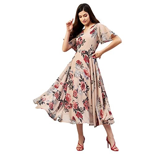 Rare Women Casual Nude Colour Maxi Floral Dress - Image 1