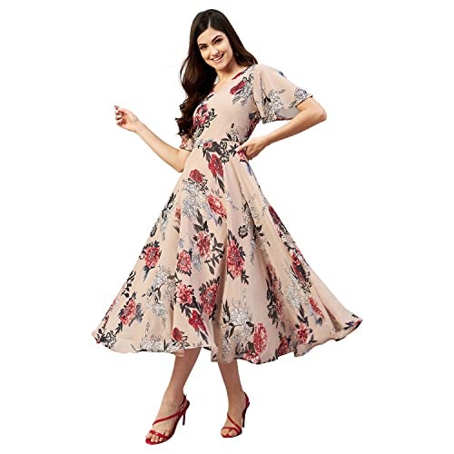 Rare Women Casual Nude Colour Maxi Floral Dress - Image 2