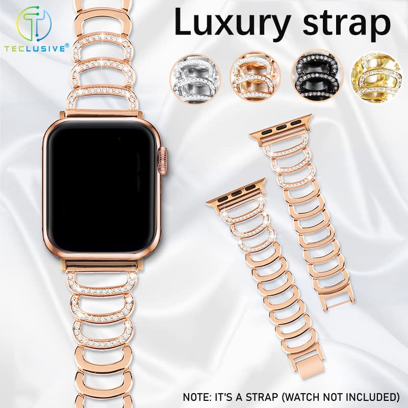T TECLUSIVE Ultra Luxury Diamond Shinning Glitter Metal Strap Band Compatible for iWatch Series Ultra / 10 / - 8/7 / 6 / SE / 5/4 / 3 | Fancy Chain Strap for iWatch (49mm/45mm/44mm/42mm, Rose Gold) - Image 4