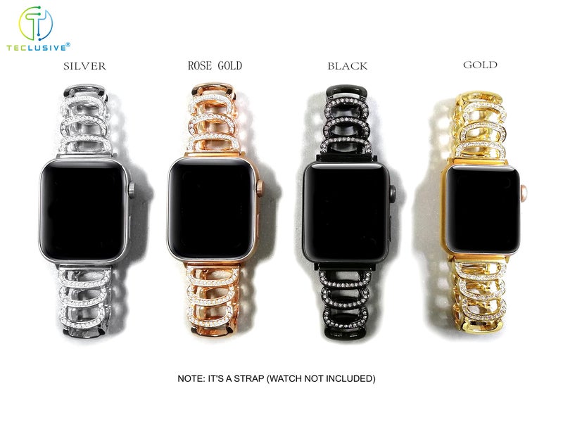 T TECLUSIVE Ultra Luxury Diamond Shinning Glitter Metal Strap Band Compatible for iWatch Series Ultra / 10 / - 8/7 / 6 / SE / 5/4 / 3 | Fancy Chain Strap for iWatch (49mm/45mm/44mm/42mm, Rose Gold) - Image 5