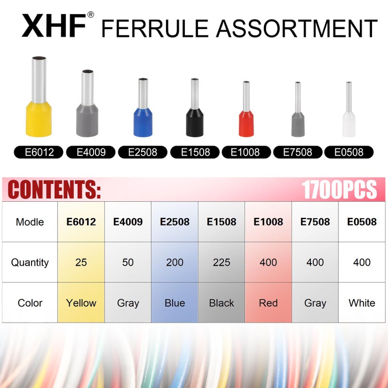 XHF 1700 PCS Ferrule Crimping Tool Kit with Hexagonal Ferrule Crimper Insulated Wire End Ferrules Terminals - Image 3
