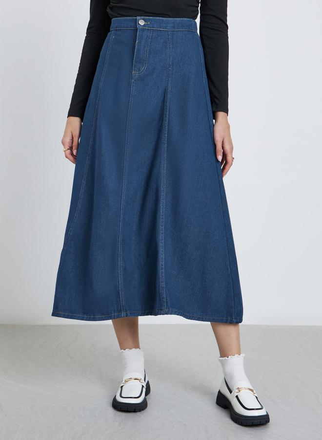 ستايلي تنورة ميدي بنسيج دنيم - Image 2