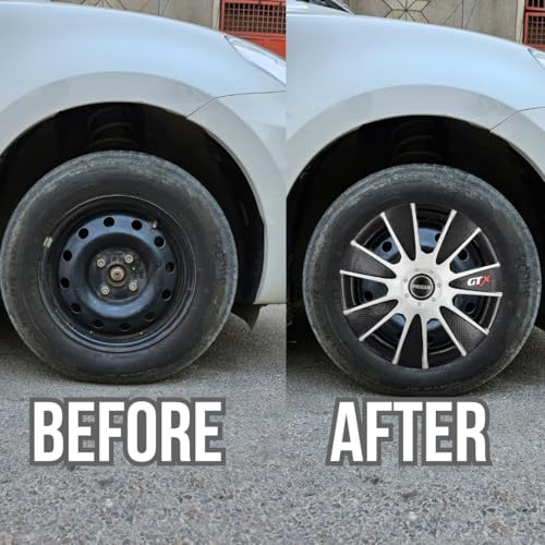 PRIGAN 13 Inch Universal Wheel Cover/Cap for All 13 Inch Cars (Size 13 Inch) (Set of 4 Pcs) (Press Fitting) Model-GTX Silver BLACK13 - Image 3