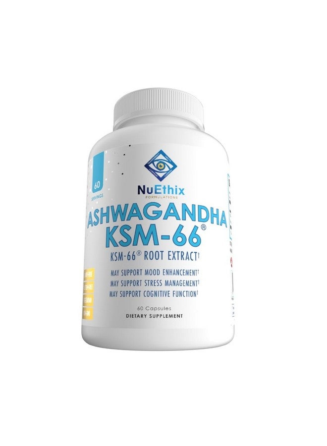 NuEthix Formulations NuEthix Formulations Ashwagandha KSM 66, 500mg of KSM-66 Root Extract, Mood, Stress, & Cognitive Support, BioPerine Black Pepper Extract, Gluten Free, Vegetarian, Non-GMO, & Dairy Free, 60 Servings  - Image 1