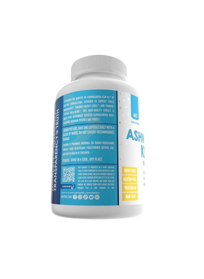 NuEthix Formulations NuEthix Formulations Ashwagandha KSM 66, 500mg of KSM-66 Root Extract, Mood, Stress, & Cognitive Support, BioPerine Black Pepper Extract, Gluten Free, Vegetarian, Non-GMO, & Dairy Free, 60 Servings  - Image 2