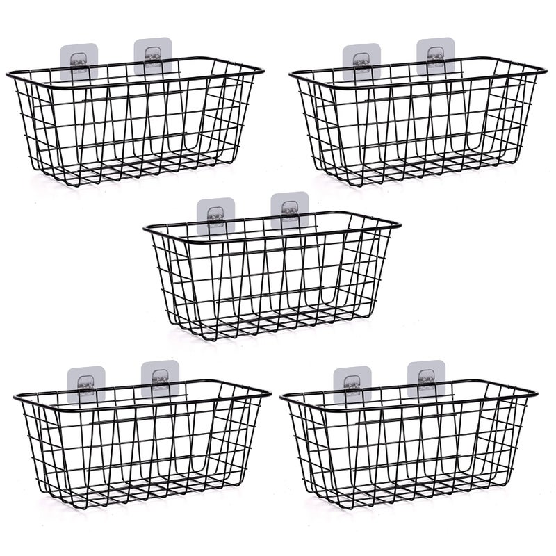 XINFULL 5 Pack Wire Storage Baskets Household Metal WallMounted Containers Organizer Bins for Kitchen Bathroom Freezer Pantry Closet Laundry Room Cabinets Garage Shelf Medium