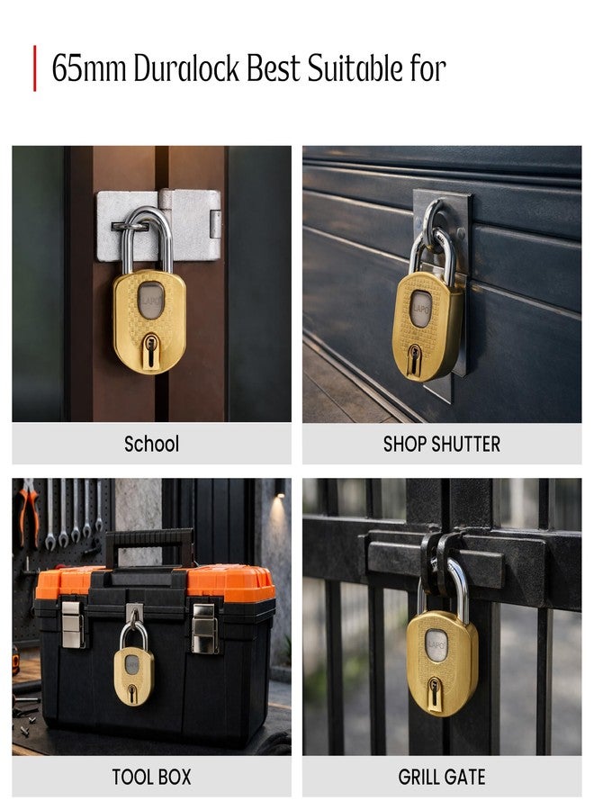 LAPO 65mm Premium Padlock for Main Door, Gate, Shop & Warehouse Security, Strong Mild Steel Body with Anti-Cut Hardened Shackle, Advanced 8 Lever Internal Locking Mechanism (Pack of 1) - Image 5