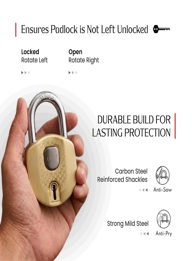 LAPO 65mm Premium Padlock for Main Door, Gate, Shop & Warehouse Security, Strong Mild Steel Body with Anti-Cut Hardened Shackle, Advanced 8 Lever Internal Locking Mechanism (Pack of 1) - Image 4