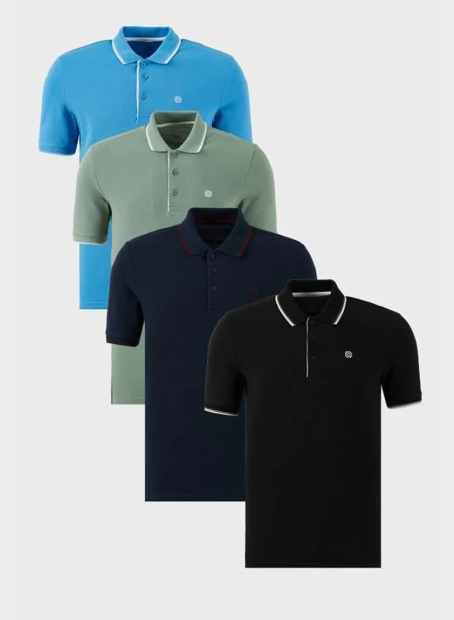 Buratti Buratti Cotton Slim Fit Stripe Detailed Buttoned Polo Collar 4-Pack T Shirt Men's T SHIRT 5902118S4