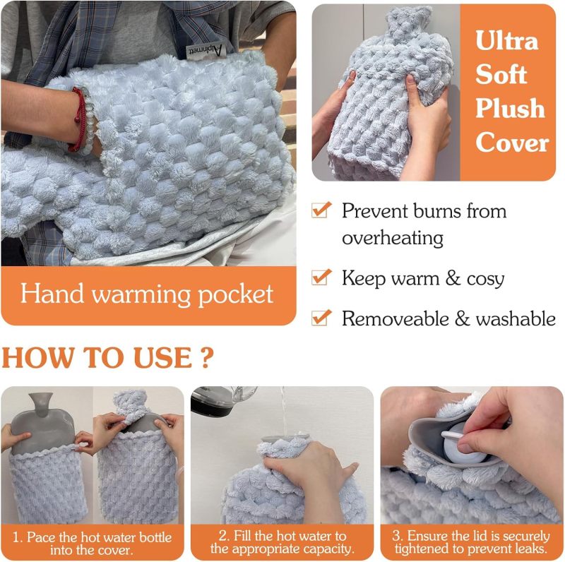 Large Hot Water Bottle: 22x33cm 2.5L High Capacity Long-Lasting Warmth - Leak-Proof Safe Soft Cover Hot Water Bag for Full Body Thermal Therapy, Bed And Feet Warmth - Image 3