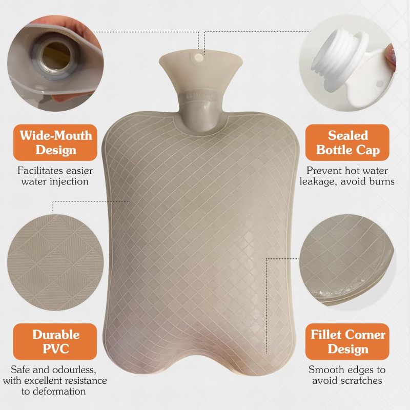Large Hot Water Bottle: 22x33cm 2.5L High Capacity Long-Lasting Warmth - Leak-Proof Safe Soft Cover Hot Water Bag for Full Body Thermal Therapy, Bed And Feet Warmth - Image 4