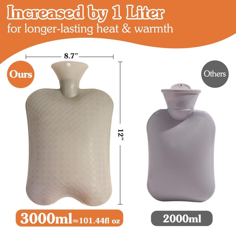 Large Hot Water Bottle: 22x33cm 2.5L High Capacity Long-Lasting Warmth - Leak-Proof Safe Soft Cover Hot Water Bag for Full Body Thermal Therapy, Bed And Feet Warmth - Image 2