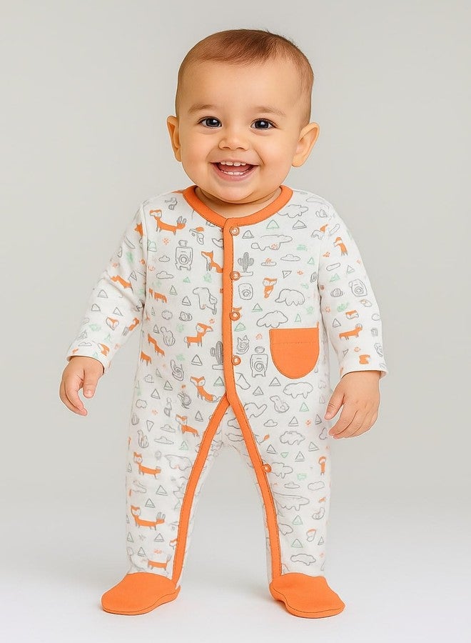 TuddyBuddy 100% Cotton Multi Color Romper Sleepsuit/Romper/Jumpsuit for Baby Boy (2 Pcs Sleepsuits, White Stars AOP & Animals AOP, 3 Months-6 Months) - Image 3