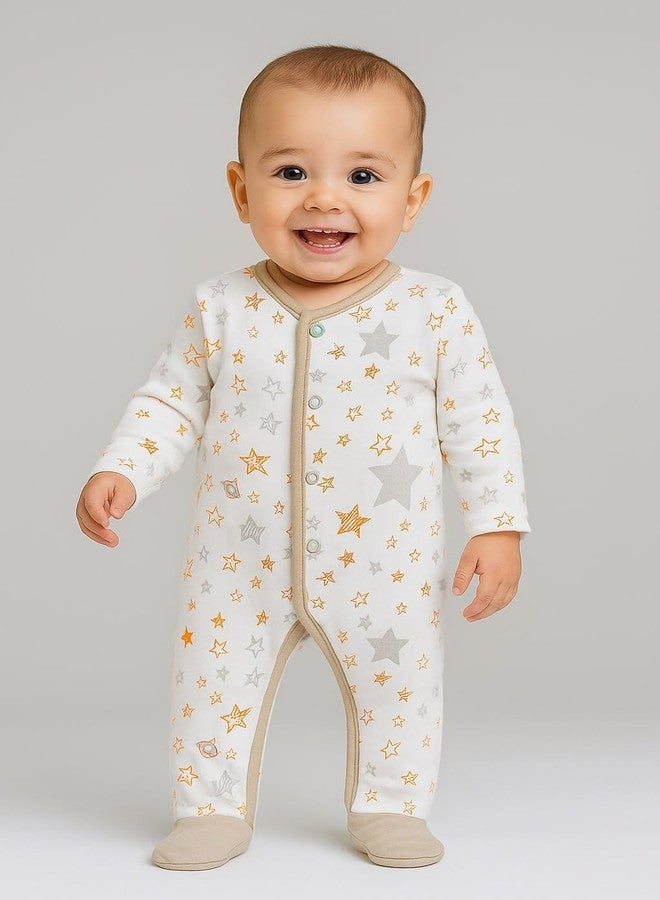 TuddyBuddy 100% Cotton Multi Color Romper Sleepsuit/Romper/Jumpsuit for Baby Boy (2 Pcs Sleepsuits, White Stars AOP & Animals AOP, 3 Months-6 Months) - Image 2