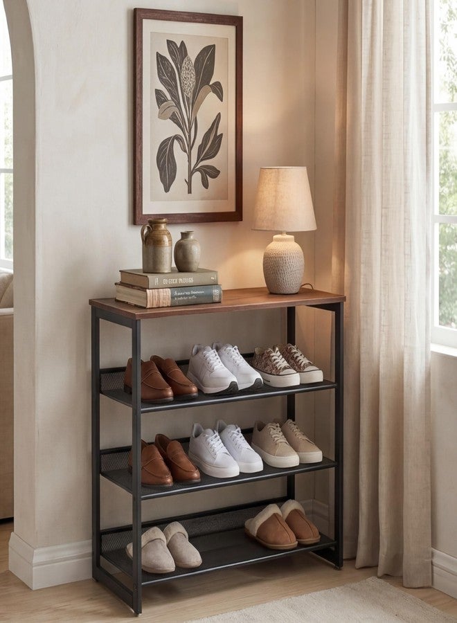 Garden 4 you Shoe Rack for Entryway 4 Tiers 11.8" D x 25" W x 28" H, Metal Shoe Rocks with Brown Wooden Tabletop, Angled Shoes Rack with Adjustable Mesh Shelves for Entryway Hallway Closet - Image 5