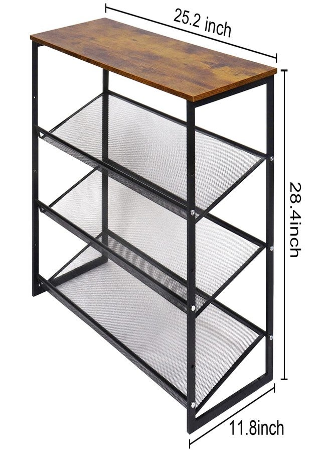 Garden 4 you Shoe Rack for Entryway 4 Tiers 11.8" D x 25" W x 28" H, Metal Shoe Rocks with Brown Wooden Tabletop, Angled Shoes Rack with Adjustable Mesh Shelves for Entryway Hallway Closet - Image 3