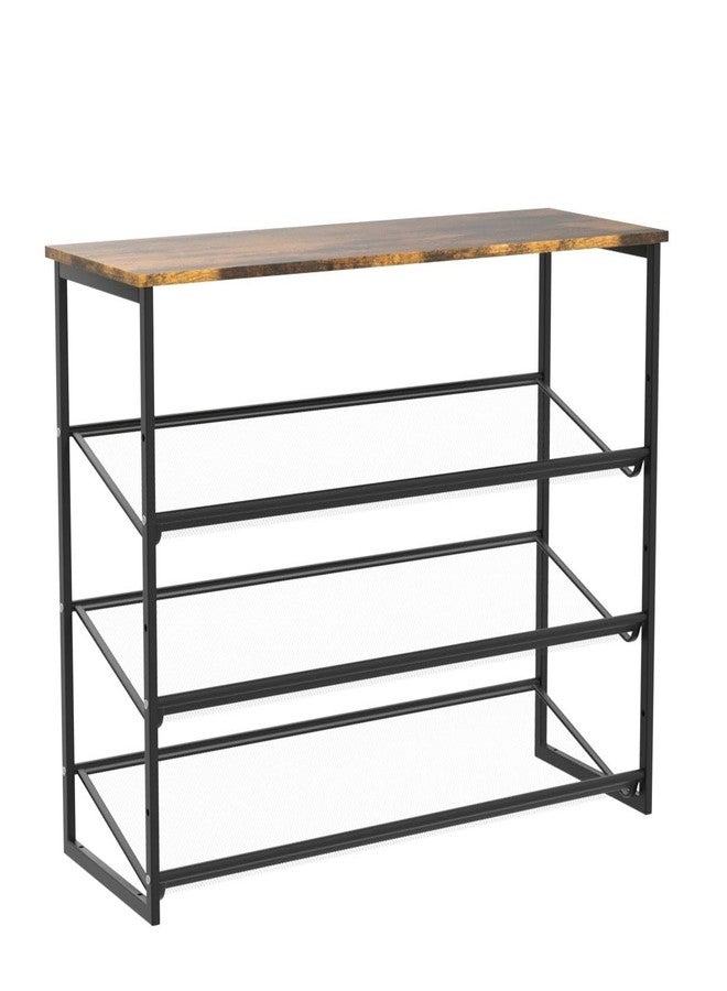 Garden 4 you Shoe Rack for Entryway 4 Tiers 11.8" D x 25" W x 28" H, Metal Shoe Rocks with Brown Wooden Tabletop, Angled Shoes Rack with Adjustable Mesh Shelves for Entryway Hallway Closet - Image 4