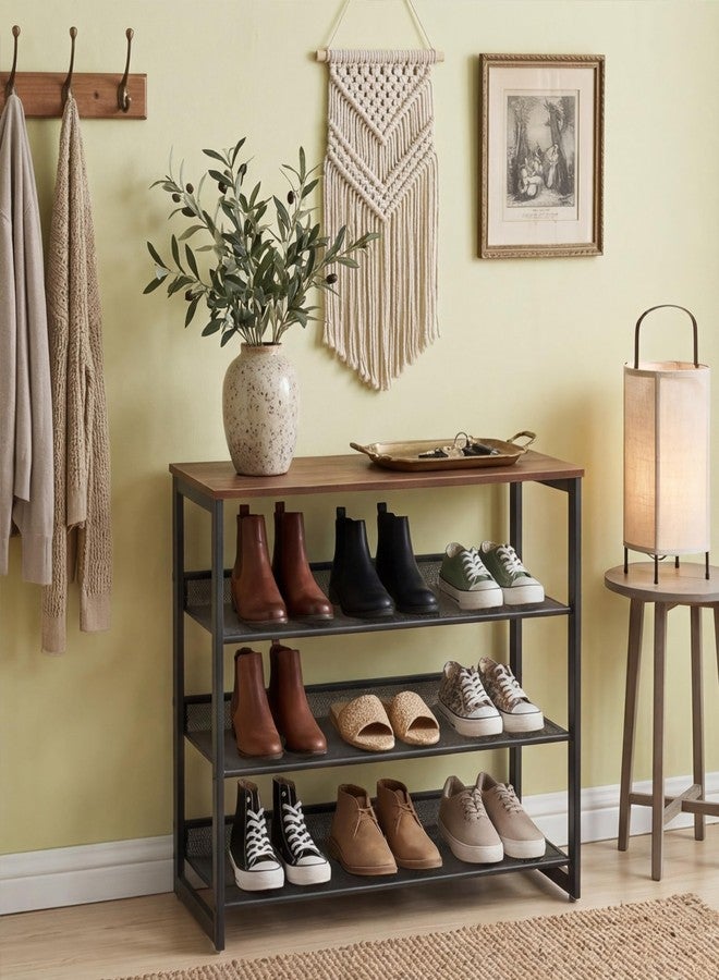 Garden 4 you Shoe Rack for Entryway 4 Tiers 11.8" D x 25" W x 28" H, Metal Shoe Rocks with Brown Wooden Tabletop, Angled Shoes Rack with Adjustable Mesh Shelves for Entryway Hallway Closet - Image 2
