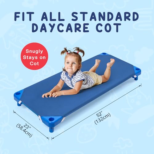 Comfyanno Cot Sheets for Daycare Standard Size - Fits 23" x 52" Cot, 10 Pack Bulk, Daycare Essentials, Soft & Comfortable Fitted Cot Cover, for Preschool Kids Nap Time, Brushed Microfiber - Navy Blue - Image 3