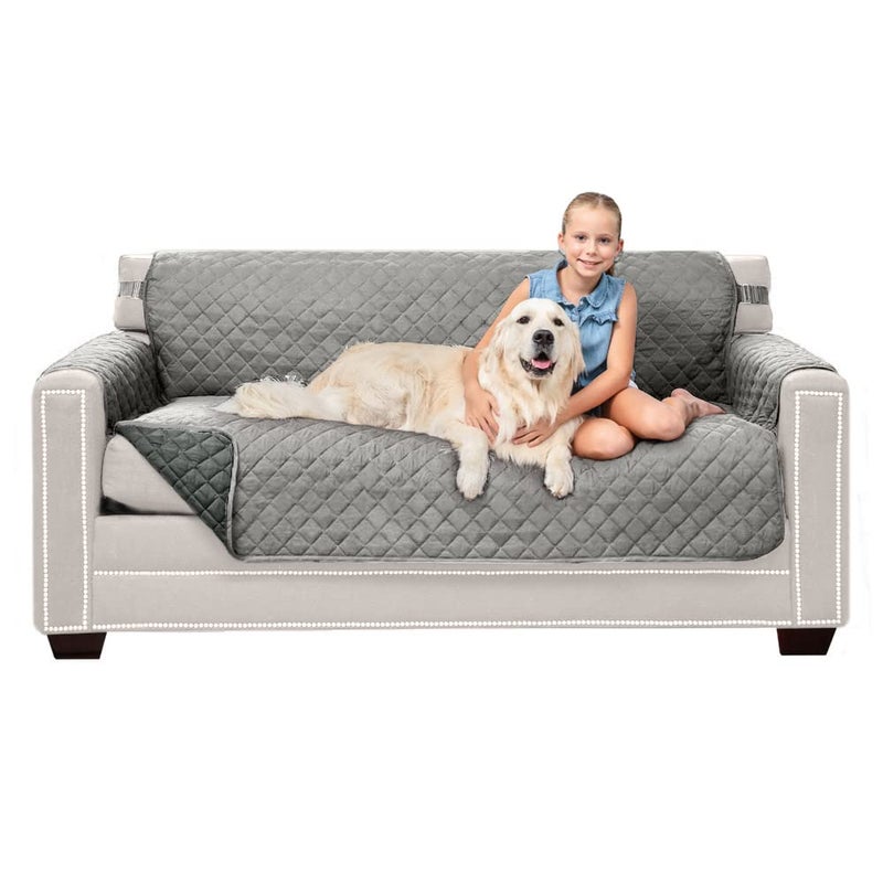 Sofa Shield Sofa Shield Couch Slip Cover with Patented Strap Cushion Protector Reversible Stain and Dog Tear Resistant Slipcover Quilted Microfiber 62in Seat Washable Covers Dogs Pet Kids Light Gray Charcoal  - Image 1