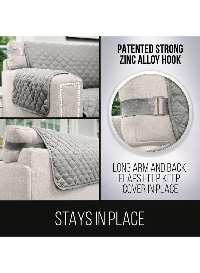 Sofa Shield Sofa Shield Couch Slip Cover with Patented Strap Cushion Protector Reversible Stain and Dog Tear Resistant Slipcover Quilted Microfiber 62in Seat Washable Covers Dogs Pet Kids Light Gray Charcoal  - Image 2