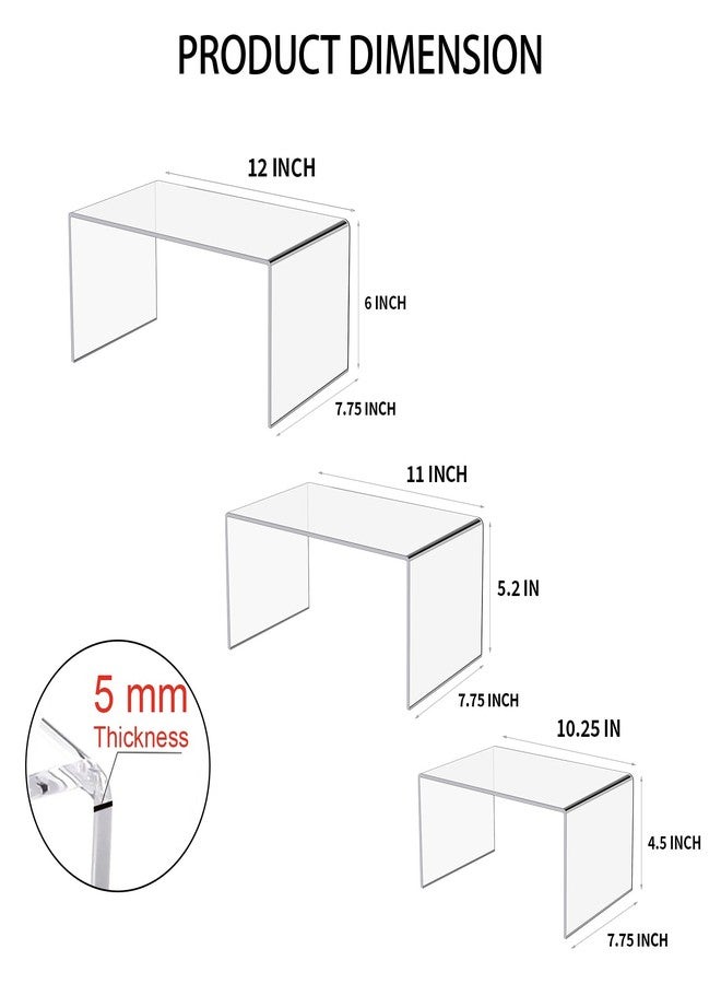 Jusalpha Acrylic Display Risers, 12 Inch, 5mm Thick, Set of 3, Heavy Duty Display Stand for Jewelry, Collectibles, Cupcakes (12'' 11'' 10.25'') - Image 4