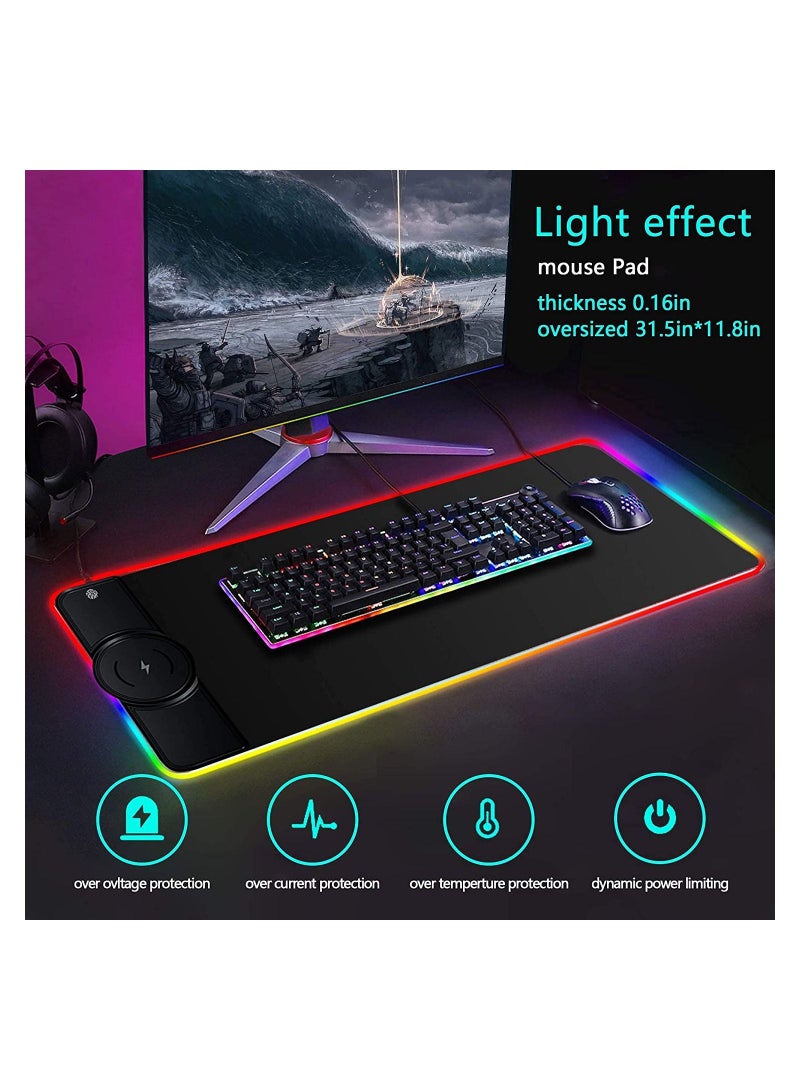 Wireless Charger Mouse Pad, 10W Extended RGB Mouse Pad Non-Slip Rubber Base 10 Lighting Modes, Qi Fast Charging Gaming Mousepad for Galaxy S10/S9/S8 Plus iPhone 11/12 Pro - Image 5