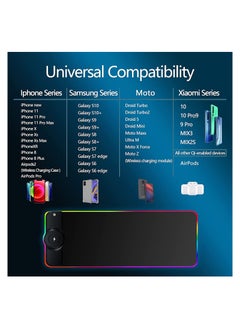 Generic Wireless Charger Mouse Pad, 10W Extended RGB Mouse Pad Non-Slip Rubber Base 10 Lighting Modes, Qi Fast Charging Gaming Mousepad for Galaxy S10/S9/S8 Plus iPhone 11/12 Pro  - Image 3
