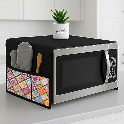 Fancy Walas Microwave Oven Cover & Top Cover for Kitchen Decor Durable Dustproof Waterproof Microwave Cover, Oven Cover, Modern Design with 4 Side Pockets for Kitchen Accessories - Multi (100 x 35 cm) - Image 1