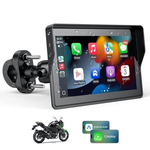 WonVon 5 Inch Motorcycle Carplay GPS Navigation System with Apple Carplay and Android Auto Portable Screen with Dual Bluetooth Navigation Siri Google AssistantNot Inchluded TPMS