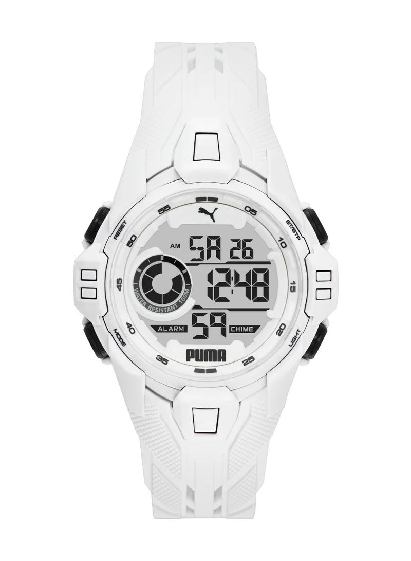 PUMA Puma Bold Lcd Polyurethane Watch, White, Strap